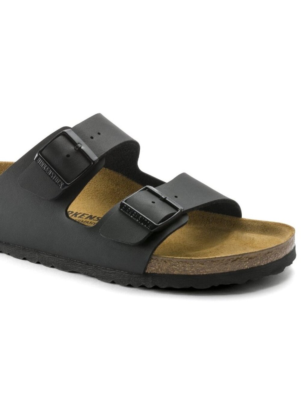Birkenstock Women's Black Leather Slide Sandals Buckle Cork Insole L7/M6